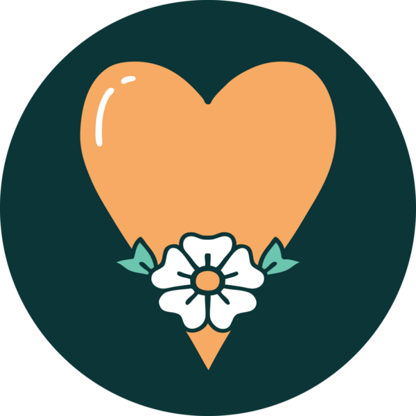 Bir insan tarafından çizilmiş kalp ve çiçeğin ikonik dövme şekli