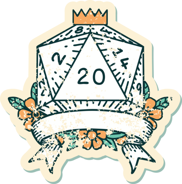 Retro Dövme Biçimi Doğal 20 kritik vuruş D20 zar bir insan tarafından çizildi