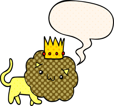 Karikatür aslanı ve konuşma baloncuğu bir insan tarafından çizilmiş çizgi roman tarzı.