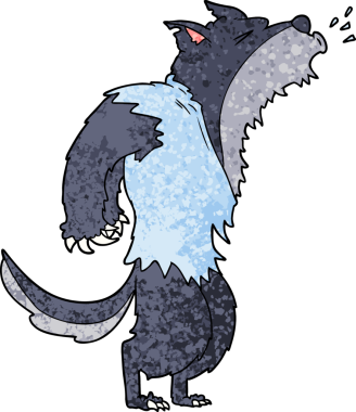 Bir insan tarafından çizilmiş uluyan kurt adam çizgi filmi.