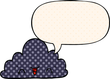 Bir insan tarafından çizilmiş çizgi roman tarzında konuşma baloncuğu olan şirin bir çizgi film bulutu.