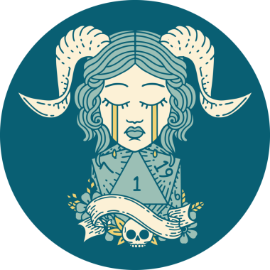 Retro Dövme Biçimi Ağlama Ağlama Doğal bir D20 zar atışıyla bir insan tarafından çizilmiş