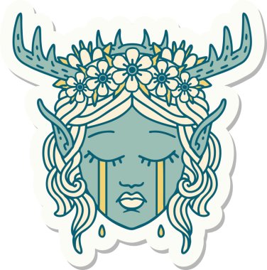 Bir insan tarafından çizilmiş ağlayan bir Elf Druid karakterinin çıkartması.