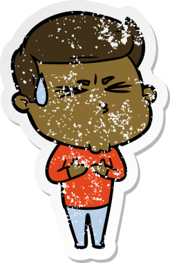 Bir insan tarafından çizilmiş terleyen bir çizgi film karakterinin sıkıntılı çıkartması.