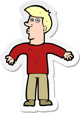 Bir insan tarafından çizilmiş omuz silken bir karikatür adamın çıkartması.