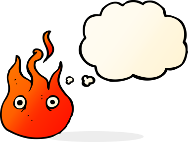 Bir insan tarafından çizilmiş düşünce baloncuklu çizgi film alev sembolü