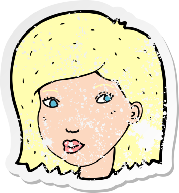 Bir insan tarafından çizilmiş bir karikatür kadın yüzünün gerilimli yapıştırması.