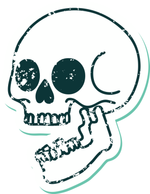 Bir insan tarafından çizilmiş bir kafatasının sembolik dövmeli görüntüsü.