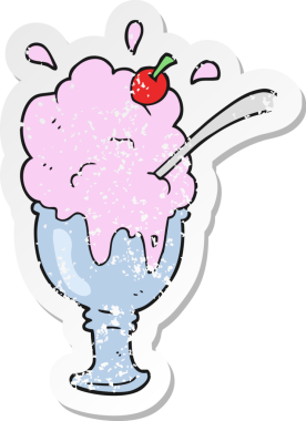 Bir insanın çizdiği karikatür dondurmasının gerilimli retro etiketi.