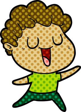 Bir insan tarafından çizilmiş gülen karikatür adam.