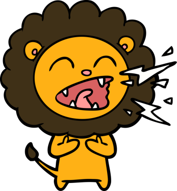 Bir insan tarafından çizilmiş kükreyen aslan çizgi filmi.