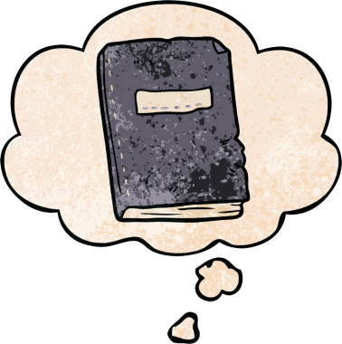 Bir insan tarafından çizilmiş grunge desenli düşünce baloncuklu eski bir defter.