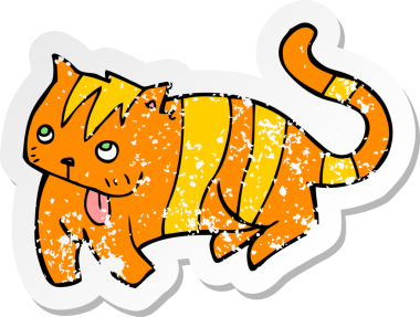 Bir insan tarafından çizilmiş bir karikatür kedinin gerilmiş çıkartması.