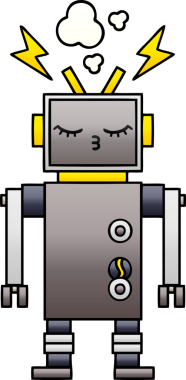 Arızalı bir robotun insan tarafından çizilmiş gölgeli karikatürü