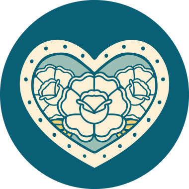 Bir insan tarafından çizilmiş kalp ve çiçeklerin ikonik dövme şekli