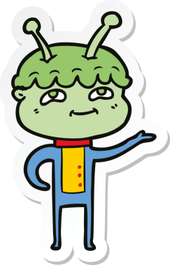 Bir insan tarafından çizilmiş dost canlısı bir uzay adamının çıkartması.