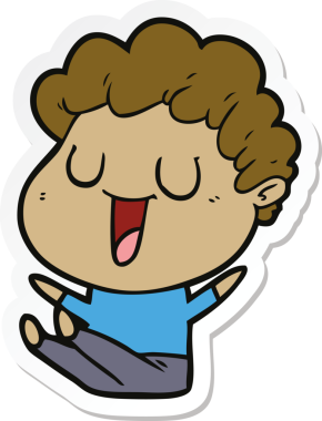 Bir insan tarafından çizilmiş, gülen bir karikatürcünün çıkartması.