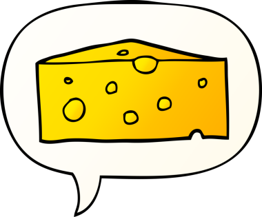 Bir insan tarafından çizilmiş, konuşma baloncuklu çizgi film peyniri.