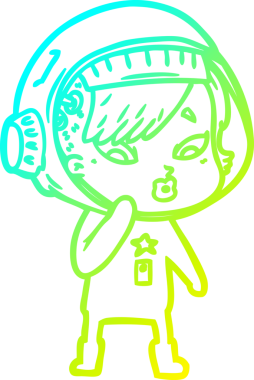 Bir insan tarafından çizilmiş soğuk gradyan çizgili astronot kadın çizimi.