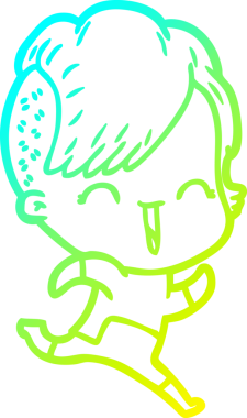 Bir insan tarafından çizilmiş, mutlu bir hipster kız çizgi filmi.