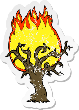 Bir insan tarafından çizilmiş bir çizgi film kış ağacının acı dolu retro yapıştırması.