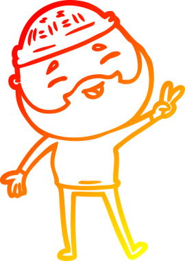 Bir insan tarafından çizilmiş mutlu sakallı bir adamın çizgi çizimi.