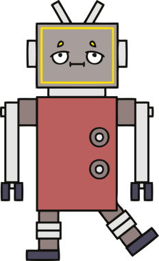 Bir insan tarafından çizilmiş sevimli bir robot karikatürü.
