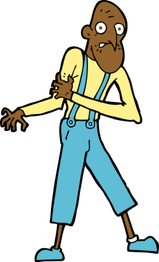 Bir insan tarafından çizilmiş kalp krizi geçiren yaşlı bir adam.