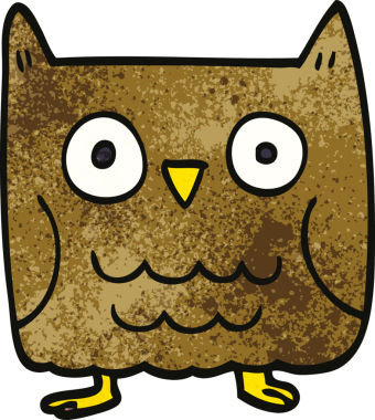 Bir insan tarafından çizilmiş komik karikatür baykuşu.