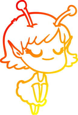 Bir insan tarafından çizilmiş gülümseyen uzaylı kız çizgi filmi.