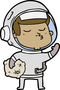 Bir insan tarafından çizilmiş kendine güvenen bir astronot çizgi filmi.