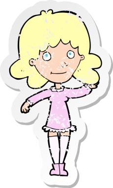 Bir insan tarafından çizilmiş, karikatür dostu bir kadının gerilimli çıkartması.