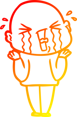 Bir insan tarafından çizilmiş, ağlayan kel bir adamın çizgi çizimi.