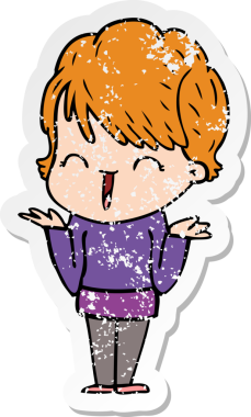 Bir insan tarafından çizilmiş, gülen bir karikatür çıkartması.