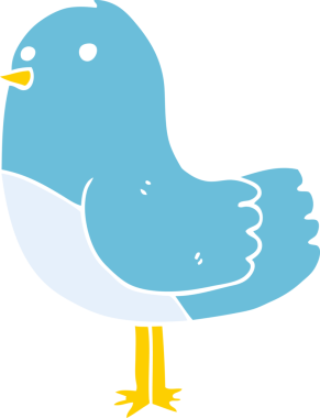 Bir insan tarafından çizilmiş düz renkli çizgi film kuşu