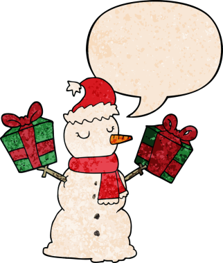 bir insan tarafından çizilmiş, konuşma baloncuklu kardan adam.