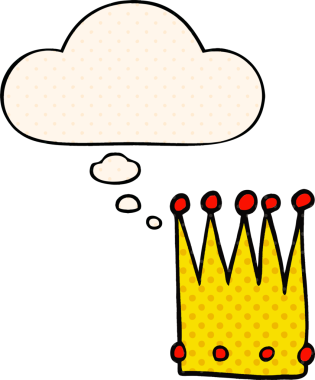 Düşünce baloncuğu olan basit bir taç. Bir insan tarafından çizilmiş.