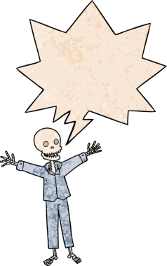 Çizgi film iskeleti üzerinde konuşma baloncuğu olan pijamalar insan tarafından çizilmiş.