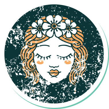 İkonik sıkıntılı dövme stili kadın yüzü bir insan tarafından çizilmiş gözleri.