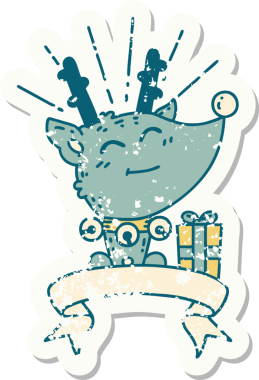 Dövme stili eski bir çıkartma. Ren geyiği. Bir insan tarafından çizilmiş.