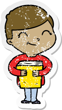 Bir insan tarafından çizilmiş gülümseyen bir çizgi film çocuğunun sıkıntılı çıkartması.