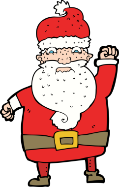 Bir insan tarafından çizilmiş kızgın Noel Baba çizgi filmi.