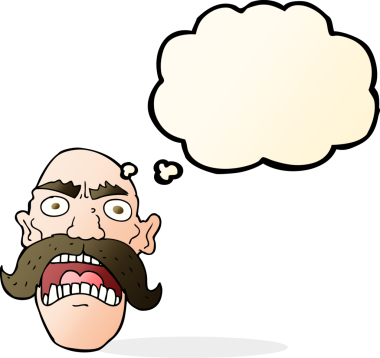 Bir insan tarafından çizilmiş düşünce baloncuğu olan kızgın yaşlı bir adam.