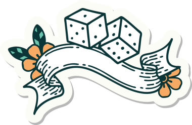 Bir insan tarafından çizilmiş şanslı zar sancağına sahip dövme stili çıkartması