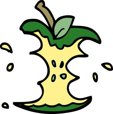 Bir insan tarafından çizilmiş sulu, ısırılmış bir elma.