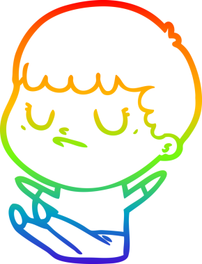 Gökkuşağı gradyan çizgi çizimi bir insan tarafından çizilmiş huysuz bir çocuk