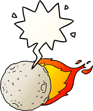 bir insan tarafından çizilmiş, konuşma baloncuklu çizgi film göktaşı.