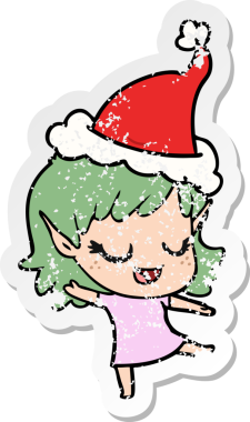 Noel Baba şapkası takan elf bir kızın insan tarafından çizilmiş üzgün çıkartması.