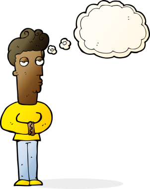 Bir insan tarafından çizilmiş düşünce baloncuğu olan bitkin bir adam.