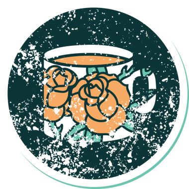 Bir bardağın ve bir insanın çizdiği çiçeklerin sembolik dövmesi.